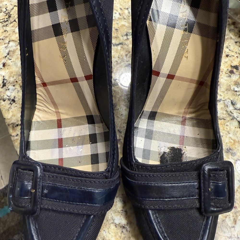 Burberry Navy Heels with Signature Check Insole